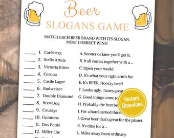 Beer Slogans Game | Printable Beer Tagline Games | Beer Party Trivia Game | Oktoberfest Party Game | Beer Festival | Instant Download PDF