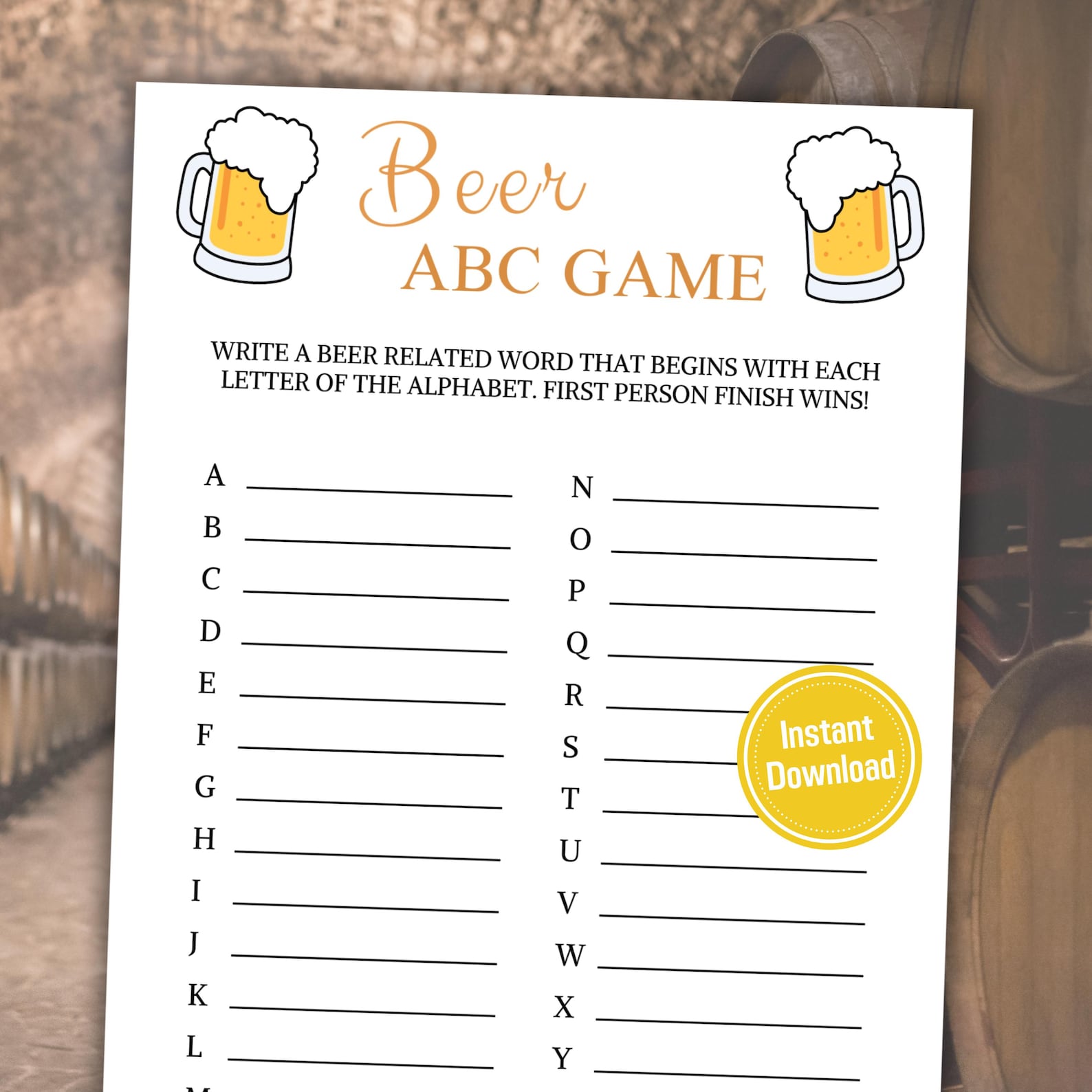 Beer ABC Game | Printable Alphabet Race Game | Beer Race Game | Beer ...
