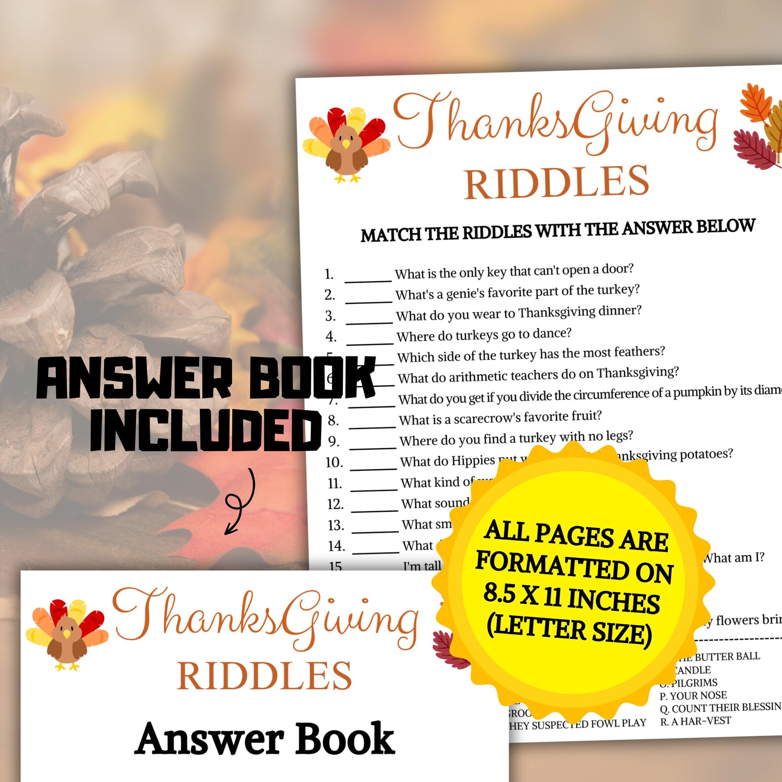 Thanksgiving Pictogram Riddles Thanksgiving Riddles Game | Printable Friendsgiving Riddle Me This ...