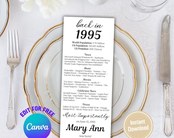 1995 Birthday Table Cards | Editable 31th Birthday Place Cards | Born in 1995 Table Card | Birthday Gift for Her for Him | 31 Birthday Decor