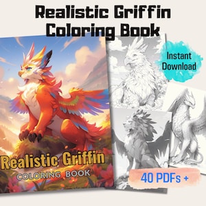20 Realistic Griffin Grayscale Coloring Book, Fantasy Art for Adults And Kids, Perfect Gift for Coloring Enthusiasts, Instant Download PDF