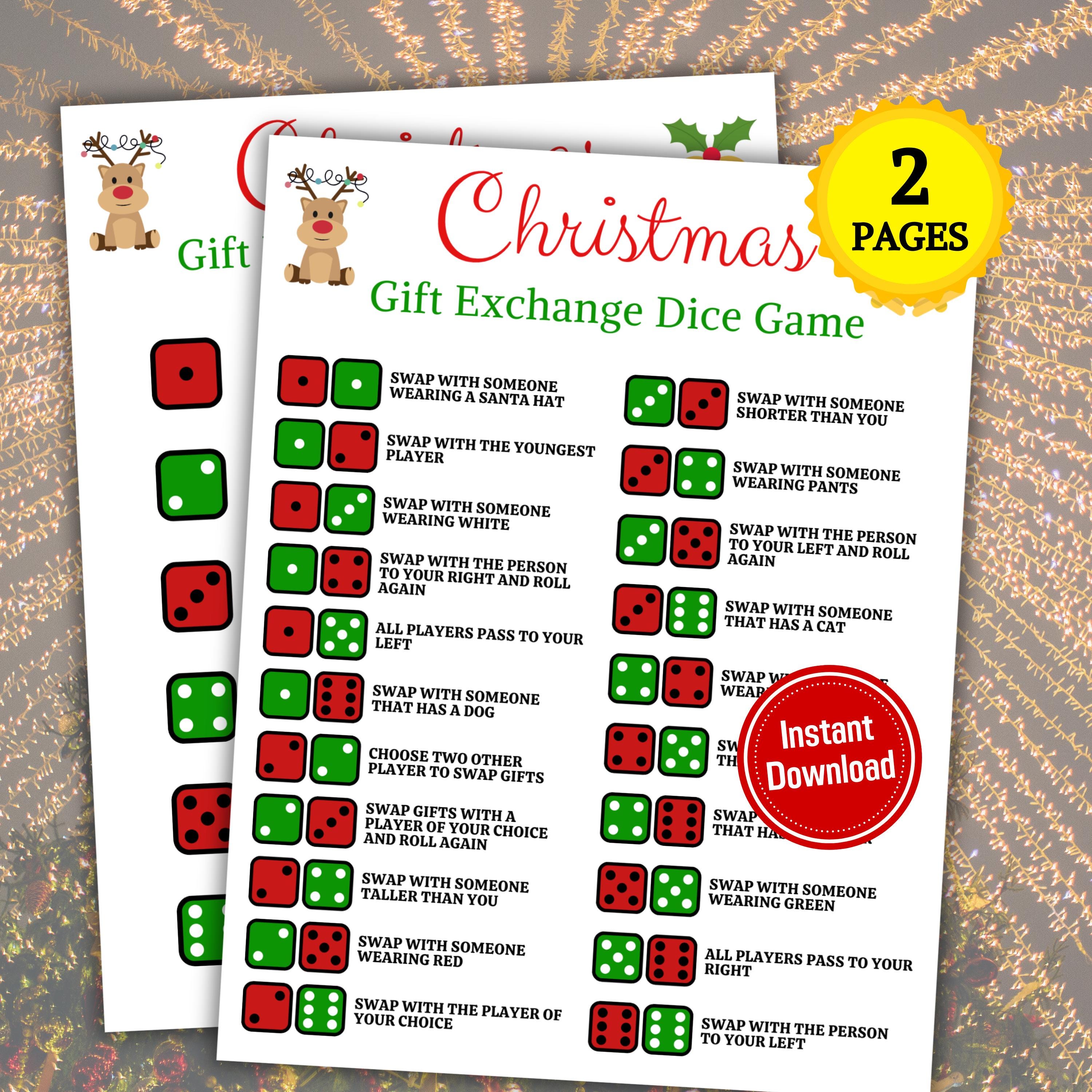 Christmas Gift Exchange Dice Game | Gift Swap Game | Printable Christmas Group Party Game | Christmas Dice Game | Instant Download PDF