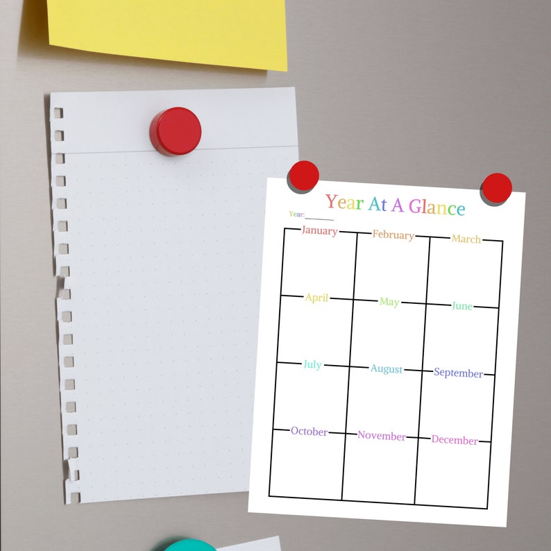 Editable year at a glance planner rainbow color tone planner refills