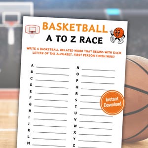 Basketball A To Z Race Game | Printable Basketball Alphabet Game | Basketball ABC Game | Basketball Game for All Ages | Instant Download