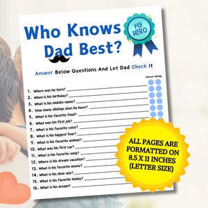 Who Knows Dad Best - All pages are formatted on 8.5 x 11" inches (US Letter size).