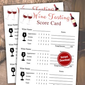 Wijnproeverijkaart | Afdrukbare scorekaart voor wijnproeverijen | Vul cijfers in | Wijnproefblad | Feestspellen met wijnthema | Pdf direct downloaden
