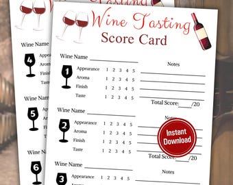 Wine Tasting Card | Printable Wine Tasting Scorecard | Fill in Numbers | Wine Tasting Sheet | Wine Themed Party Games | Instant Download PDF