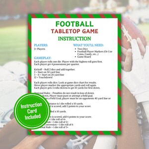 Football Tabletop Game | Printable American Football Dice Game ...