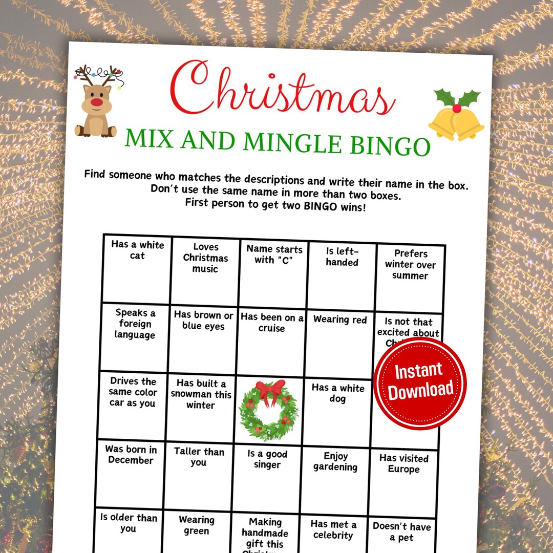 Christmas Mix and Mingle Bingo | Christmas Find the Guest Bingo ...