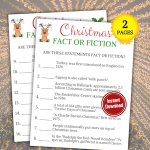 Christmas Fact Or Fiction Game | Christmas True Or False Game | Printable Christmas Party Trivia Game | Christmas Quiz | Instant Download