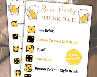 Gioco di dadi per ubriachi di birra / Gioco di bevute stampabile da sinistra a destra / Giochi di dadi per feste di birra / Gioco di bevute di birra dell'Oktoberfest / Download immediato in PDF
