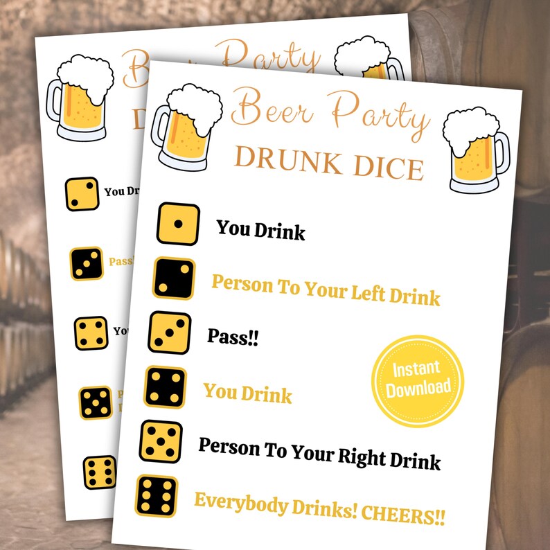 Beer Drunk Dice Game | Printable Left Right Drinking Game | Beer Party ...