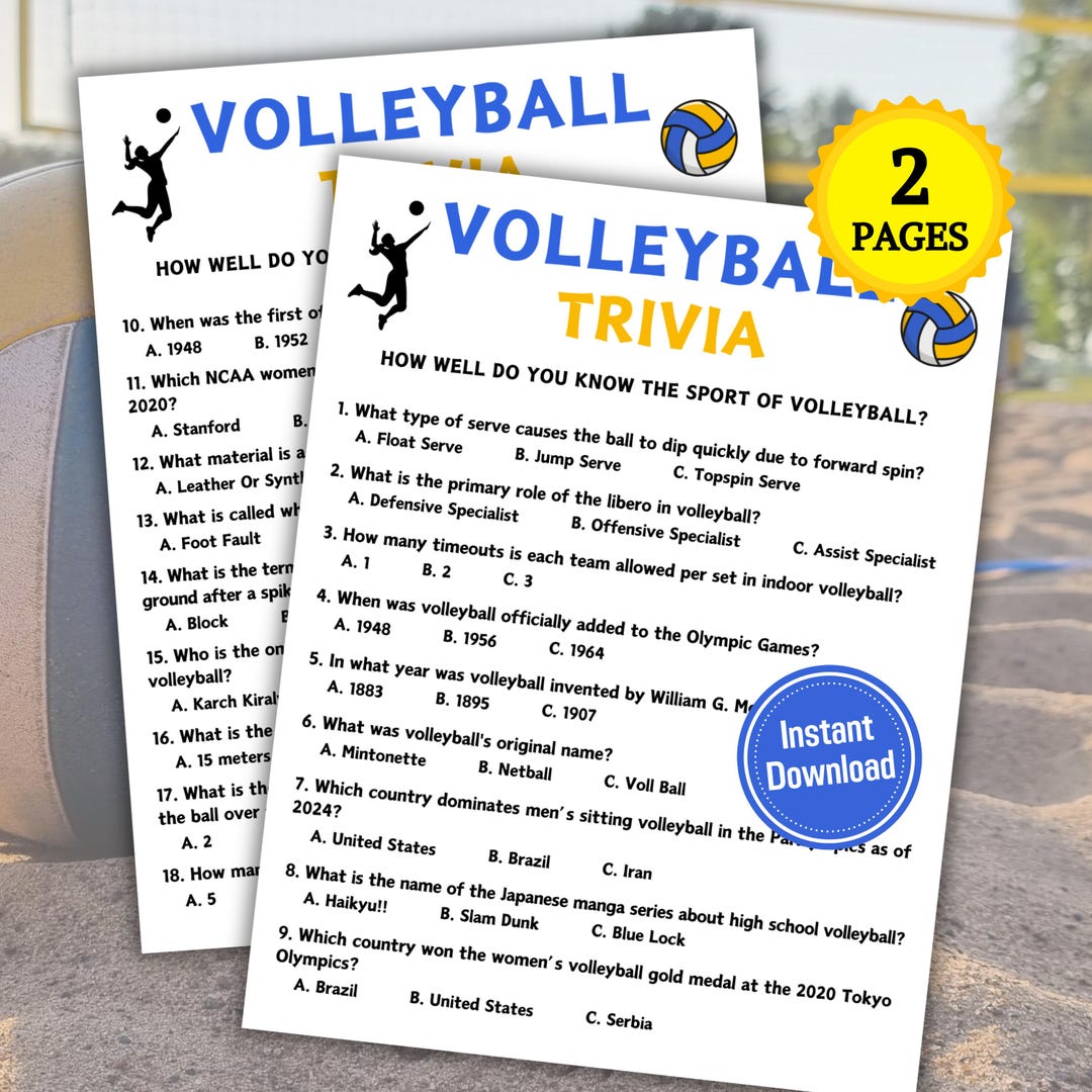 Volleyball Trivia Game | Volleyball Knowledge Quiz Game | Printable ...