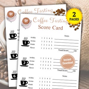 Karte für Kaffee | Kaffee Verkostung Scorekarte zum Ausdrucken | Zahlen ausfüllen | Kaffee Verkostungsbogen | Kaffeeverkostung Übersicht | Sofort Download