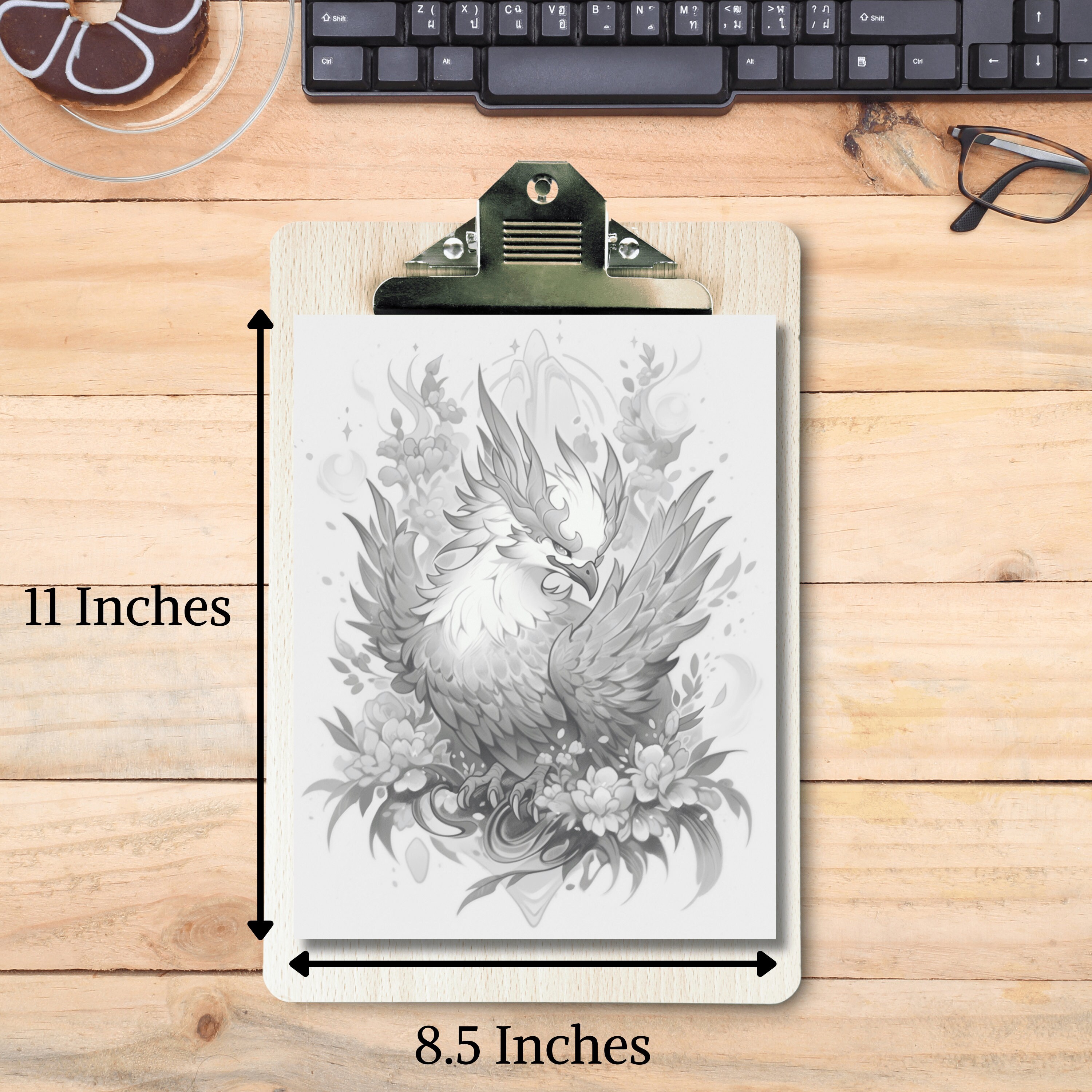 20 Realistic Phoenix Grayscale Coloring Book, Perfect Gift Idea for All ...