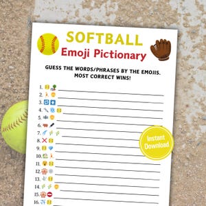 Softball Emoji Pictionary Game | Printable Softball Emoji Game | Softball Team Game | Softball Activities | Softball Birthday Party