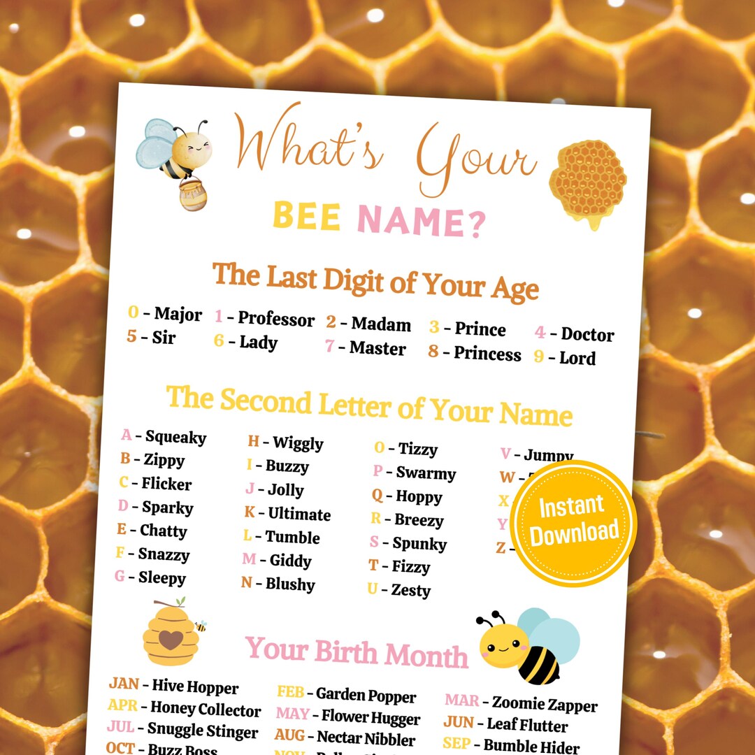 What's Your Bee Name Game | Printable Bee Name Generator | Minimalist ...
