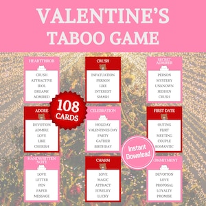 Valentine&#39;s Taboo Game | Printable Forbidden Words Family Valentine&#39;s Day Game | Galentine&#39;s Games | Classroom Games | Instant Download PDF