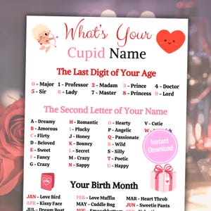 What&#39;s Your Cupid Name Game | Valentines Day Eros Name Generator | Printable Valentines Day Sign And Name Tags | Instant Download PDF