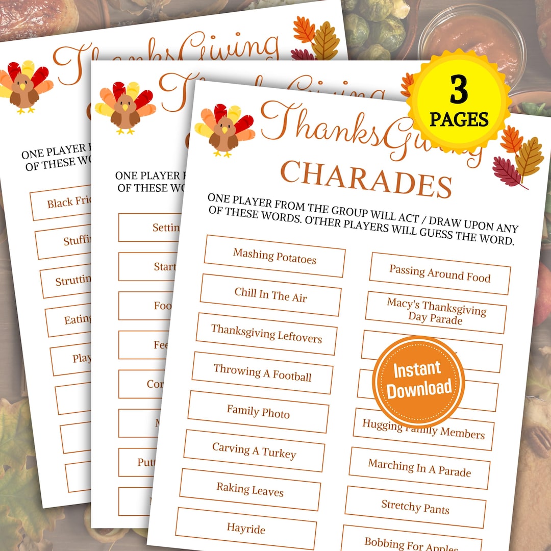 Thanksgiving Charades Game Printable Friendsgiving Games