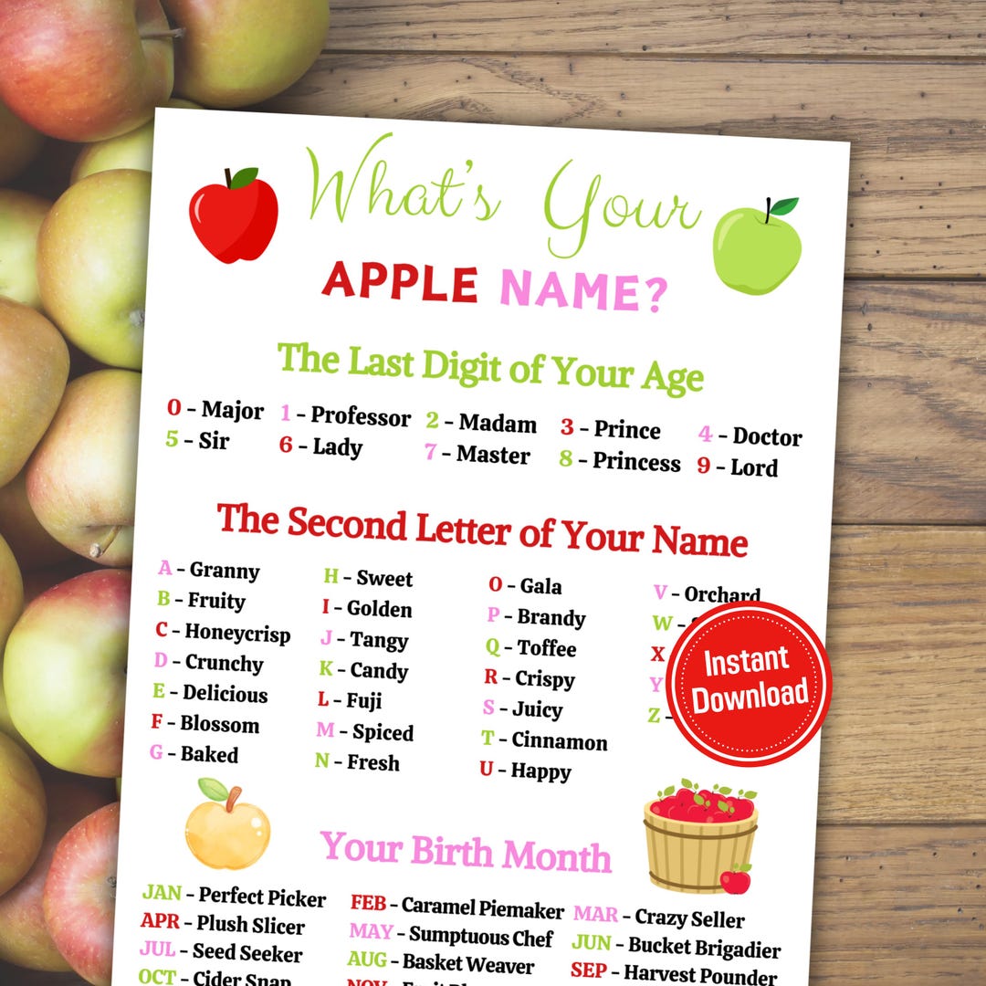 What's Your Apple Name Game | Printable Apple Name Generator ...