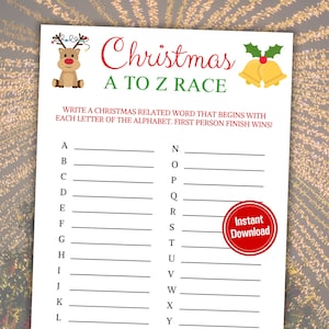 Jogo de corrida de Natal de A a Z | Jogo ABC de Natal | Jogo do alfabeto para festa de Natal para impressão | Quiz de curiosidades de Natal | Download instantâneo em PDF