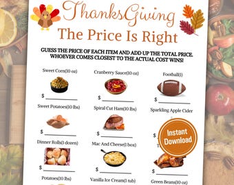 Thanksgiving Dinner Guess Price Game | Printable Thanksgiving The Price Is Right Game | Thanksgiving Game | Friendsgiving Game  | Turkey Day