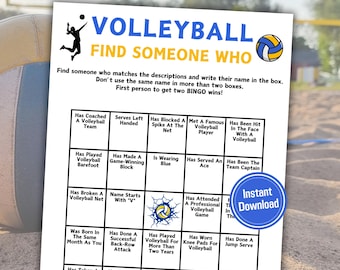 Volleyball Find Someone Who Game | Printable Volleyball Find The Guest Bingo | Volleyball Team Mix and Mingle Bingo | Volleyball Activities