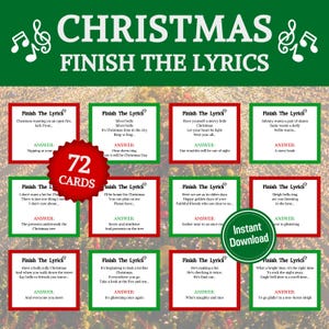 Christmas Finish The Lyrics Game | Printable Christmas Song Trivia Game | Christmas Carol Game For Family | Finish the Phrase Christmas PDF