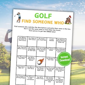 Golf Find Someone Who Game | Printable Golf Mix and Mingle Bingo Game | Golf Find The Guest Bingo Game | Golf Ice Breaker | Golf Activities
