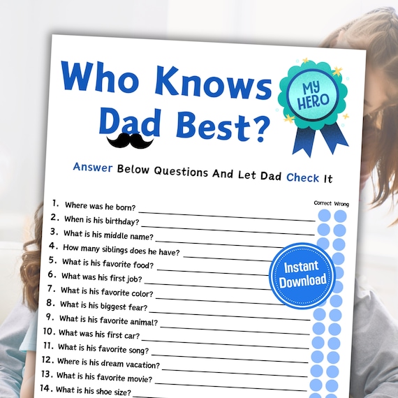 Who Knows Dad Best | Fathers Day Who Knows Daddy Best Game | Printable Party Game For Dads | Fun Fathers Day Printable Game | Funny Dad Quiz