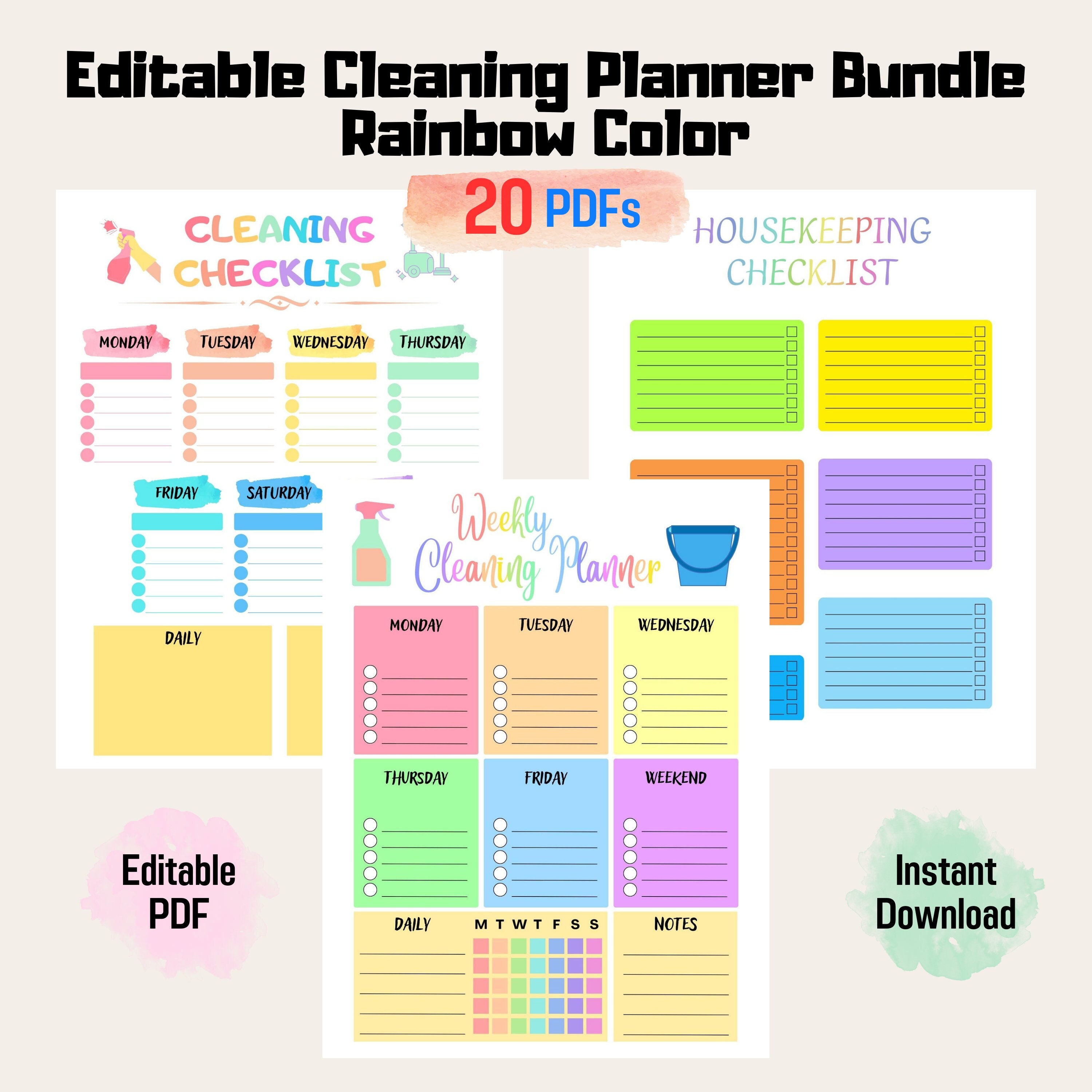 Editable Cleaning Planner Bundle Rainbow Color, Editable Cleaning ...