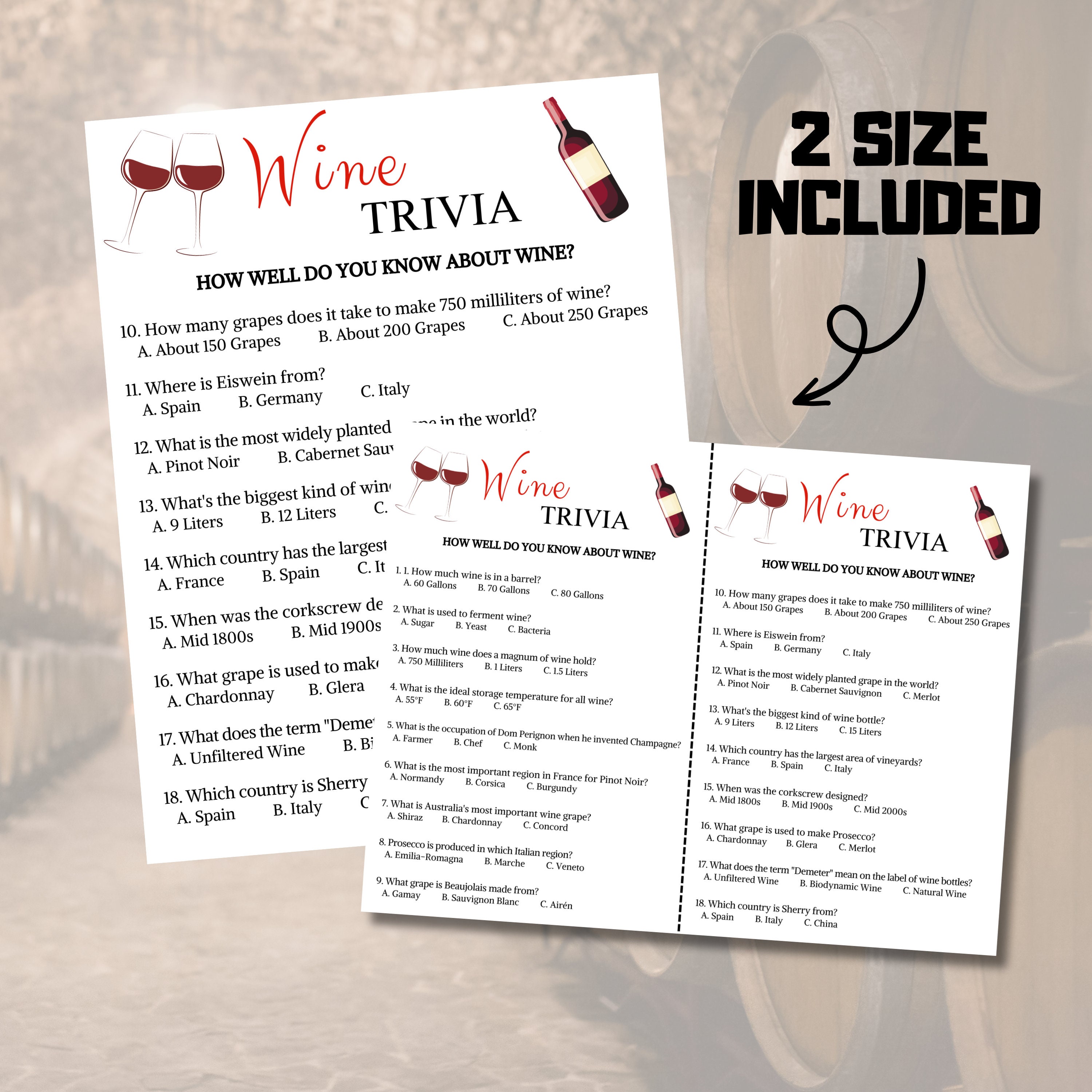 Wine Trivia Game | Wine Knowledge Quiz Game | Printable Wine Party ...