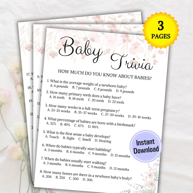 Baby Trivia Game | Baby Shower Printable Trivia Game | Baby Shower ...