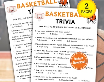 Basketball Trivia Game Printable NBA Trivia Game Sports Trivia