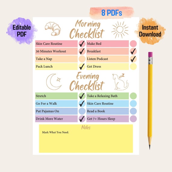 Self Care Checklist For Editable Morning Routine List For Skincare Routine Template For Fillable Routine Printable | Instant Download PDF