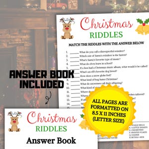 Christmas Riddles Game - All pages are formatted on 8.5 x 11" inches (US Letter size) and answer book included.