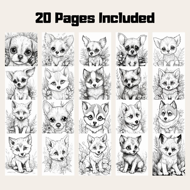 20 Cute Baby Canine Family Grayscale Coloring Page Book - Etsy Australia