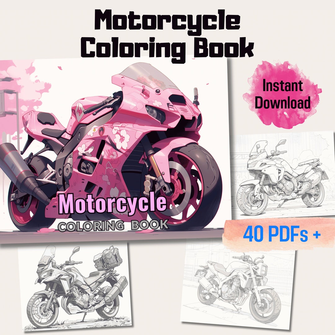 バイク塗り絵ブック、20ページのバイク塗り絵ブックPDF、バイカーと