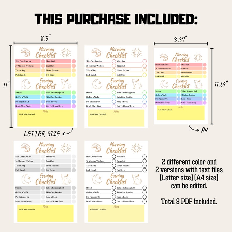 Self care checklist for editable morning routine list for skincare routine template for fillable routine printable PDF and instant digital download. It is perfect for help set yourself up for success with a morning and evening routine.