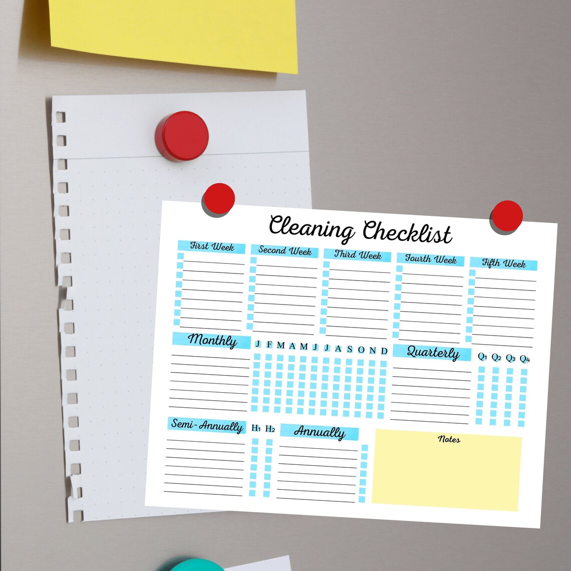 Customizable Printable Cleaning List Cool Color Tone, Weekly Cleaning