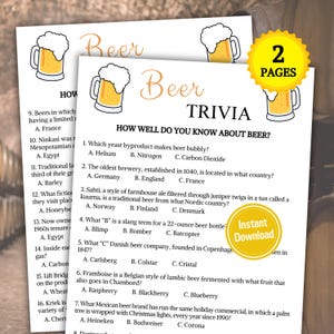 Jeu-questionnaire sur la bière | Cartes imprimables de jeu-questionnaire de bar | Jeux de brasserie | Faits intéressants sur la bière | Dégustation de bière | Téléchargement instantané PDF