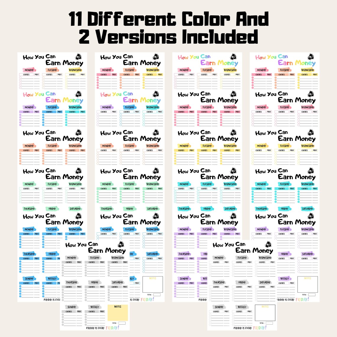 Editable How to Earn Money for Kids Chore Chart All Color - Etsy