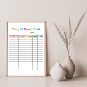 Bill Payment Tracker Rainbow Color Printable, Editable Monthly Bill ...