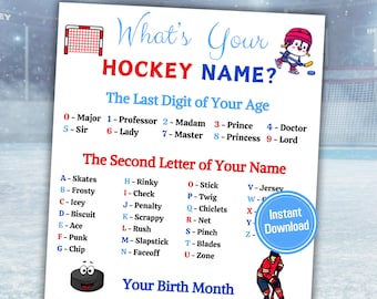 What's Your Hockey Name Game | Printable Hockey Name Generator | Minimalist Hockey Team Party Sign And Name Tags | Hockey Activity PDF