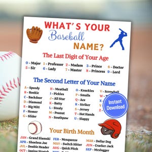 What&#39;s Your Baseball Name Game | Printable Baseball Name Creator | Baseball Sign & Name Tags | MLB Game for All Ages | World Series Activity