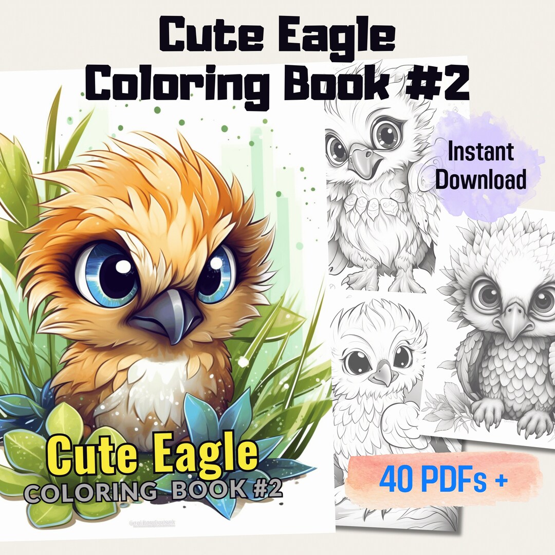 20 Adorable Baby Eagle Coloring Book Pages Fun for All Ages, Instant Download Grayscale Coloring ...