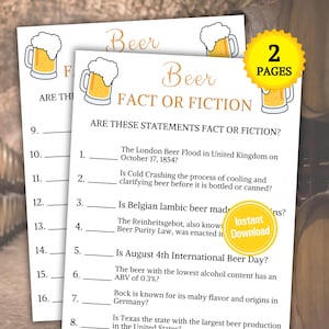 Beer Fact or Fiction Game Printable Beer Trivia True or False Game