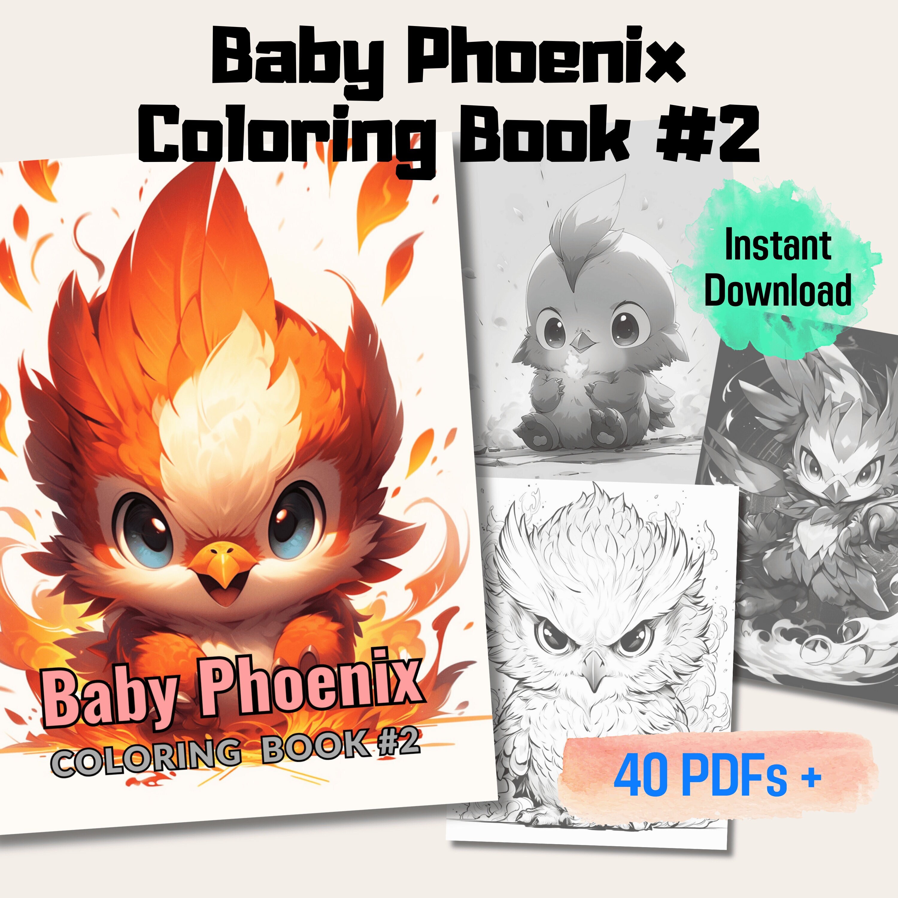 20 Cute Baby Phoenix Grayscale Coloring Book Unique Gift Idea - Etsy