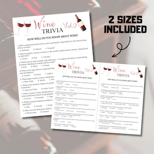 Wine Trivia Game Vol.2 | Wine Knowledge Quiz Game | Printable Wine ...